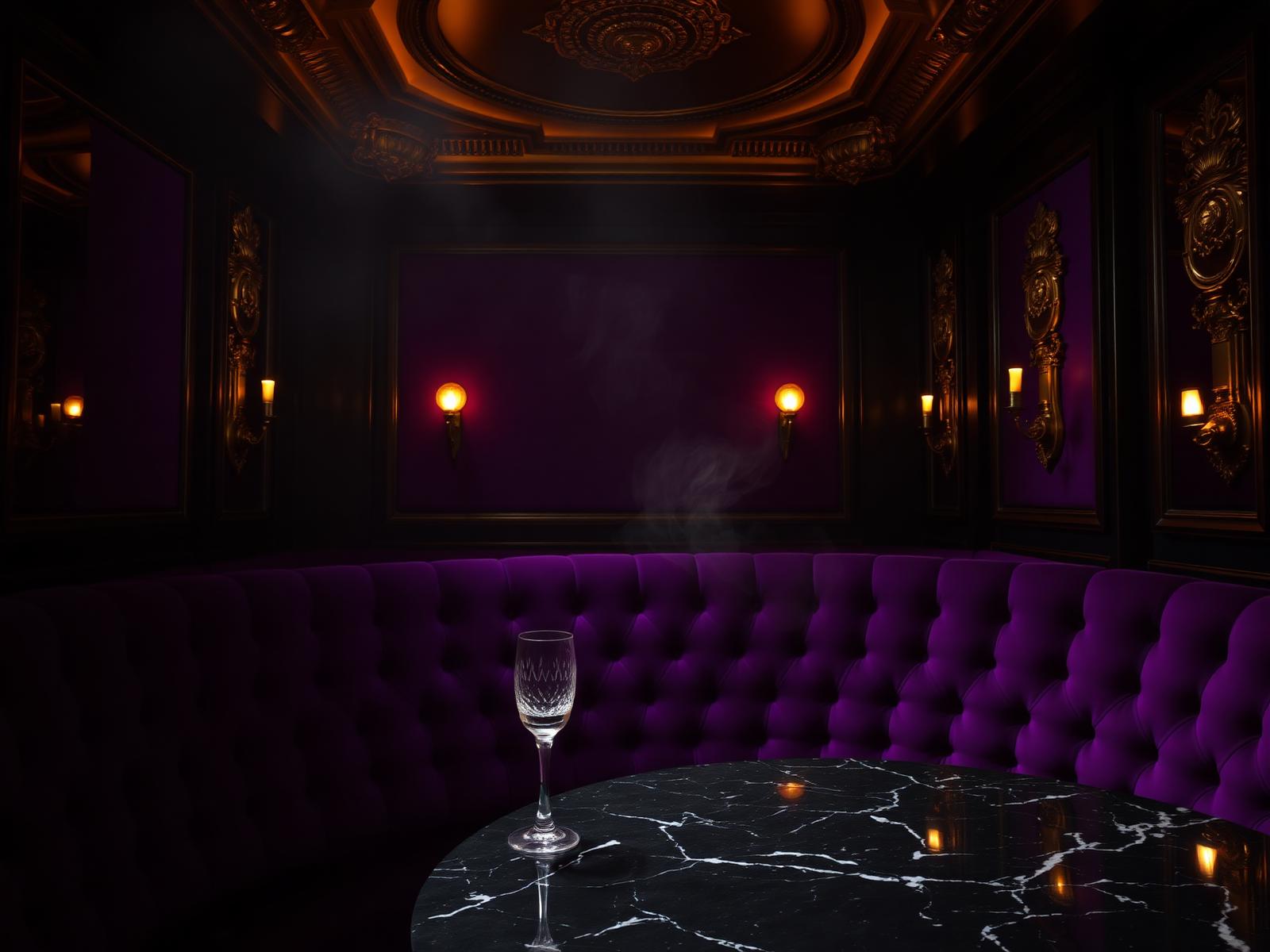 A dim, candle-lit private lounge set for a Valentine performance